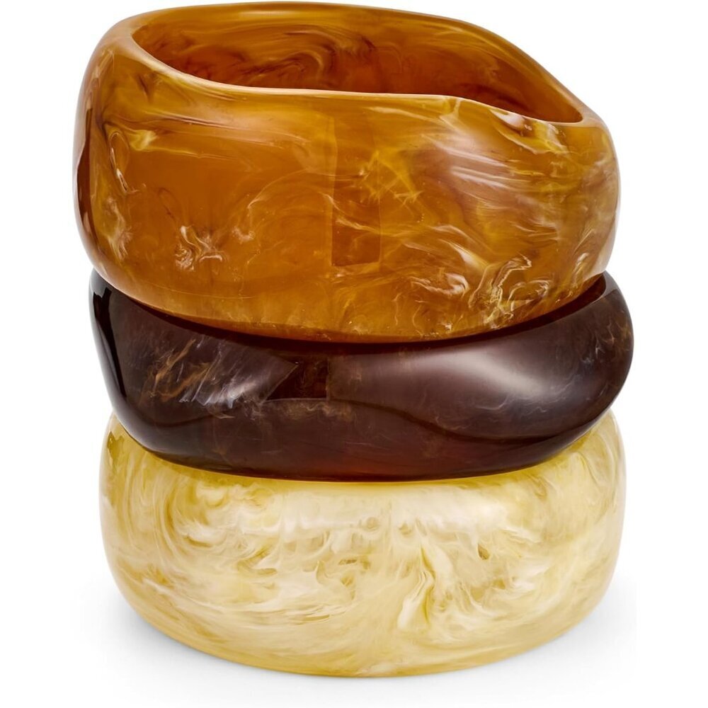 Colorful Resin Acrylic Bangle Set for Women Wide Chunky Stackable Geometric Styl